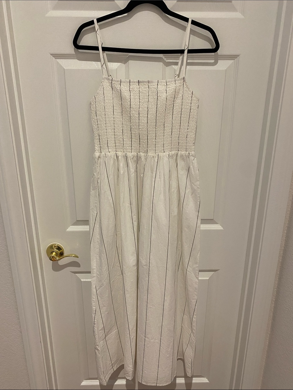 Z Supply Coastal White Striped Smocked Maxi Dress 100% Cotton